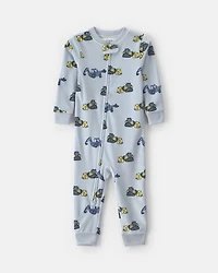 Baby Boy 1-Piece Construction 2-Way Zip DreamPlush Snug Fit Pajama - Blue