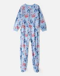 Boys Video Games Print Fleece Long-Sleeve Zip-Up 1-Piece Pajamas - Blue