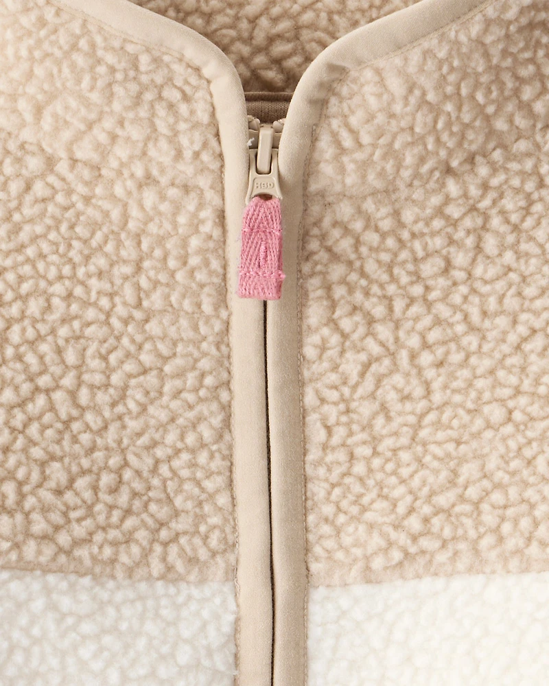 Baby Girl Color Block Microfleece Zip-Up Jacket - Brown