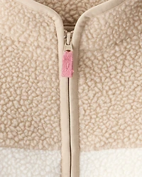 Baby Girl Color Block Microfleece Zip-Up Jacket - Brown