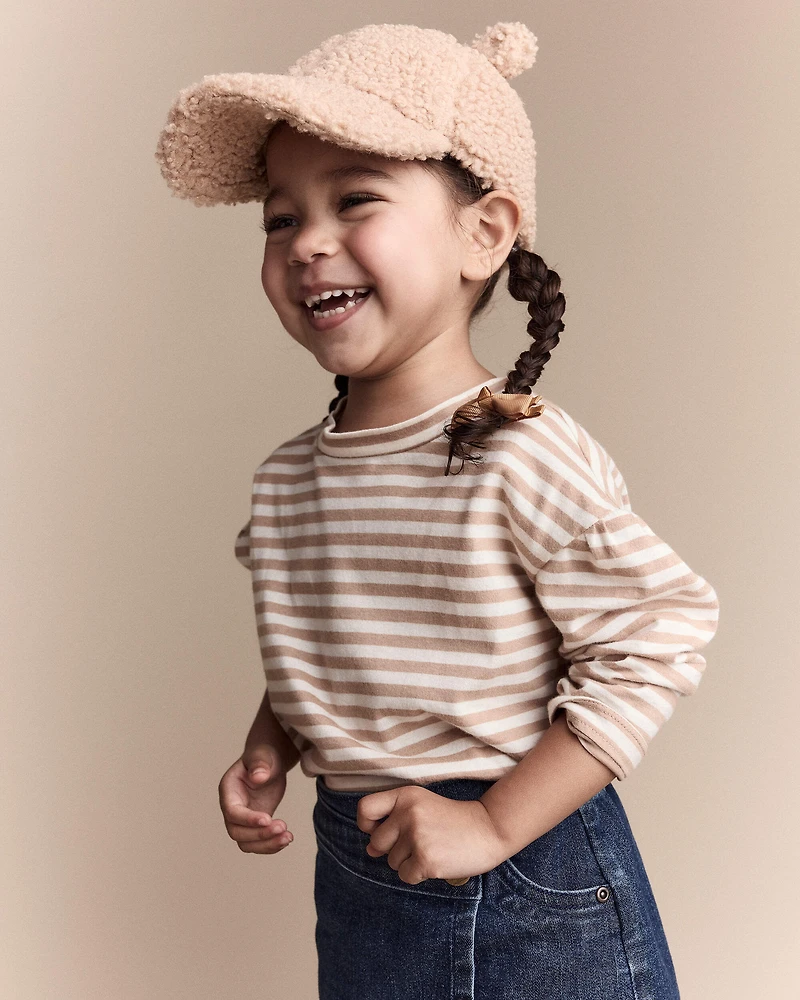 Toddler Bear Sherpa Baseball Hat - Tan
