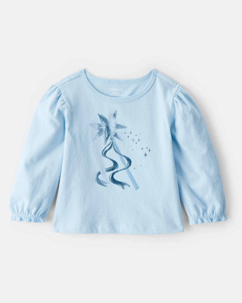 Baby Girl Metallic Princess Wand Long-Sleeve Graphic Tee - Blue