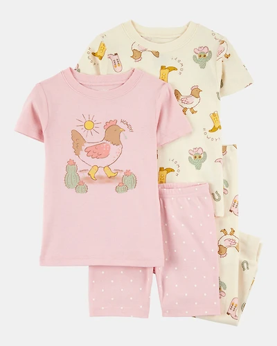 Toddler Girl 4-Piece Western Chicken 100% Snug Fit Cotton Pajamas - Pink