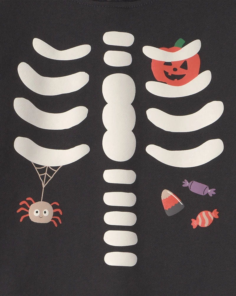 Toddler Boy Skeleton Halloween Hoodie - Black/White