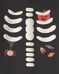 Toddler Boy Skeleton Halloween Hoodie - Black/White