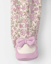 Baby Girl Floral 2-Way Zip Snug Fit Sleep & Play Pajamas - Pink/Ivory