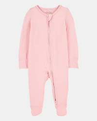 Baby Girl Solid 2-Way Zip PurelySoft Sleep & Play Pajamas
