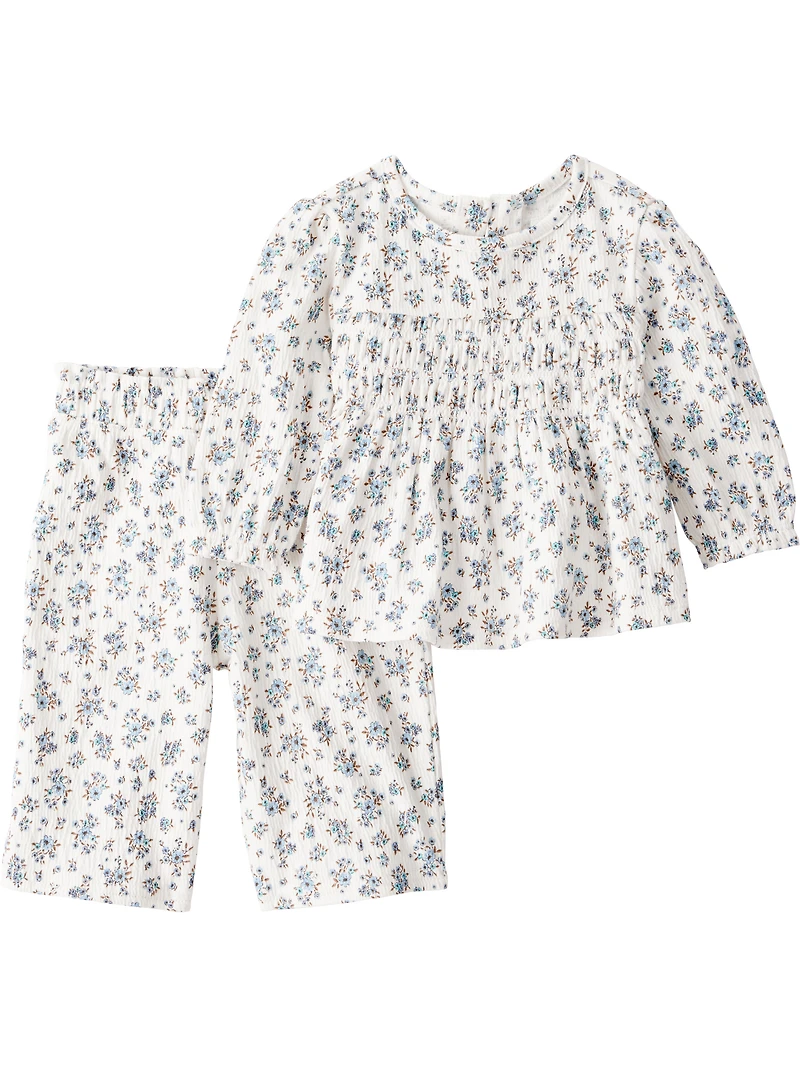 Baby Girl 2-Piece Organic Cotton Crinkled Knit Set in BlueMist Bloom Print