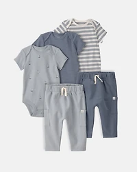 Baby 5-Piece Organic Cotton Bodysuits & Joggers in Sail Away Print