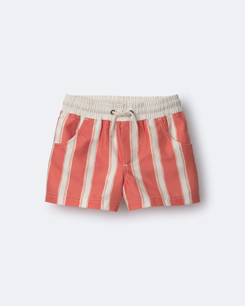 Toddler Boy Striped Swim Trunks - Orange