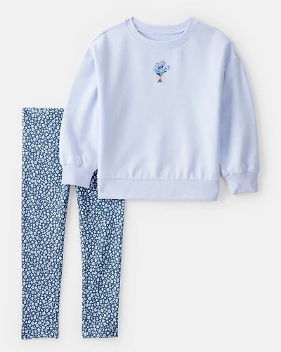 Toddler Girl  2-Piece Floral French Terry Sweatshirt & Pant Set - Blue