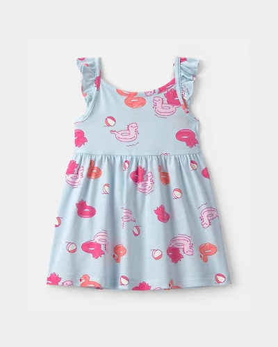 Baby Girl Pool Floatie Ruffle-Sleeve Dress - Blue