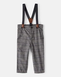 Baby Boy Plaid Cotton Pants With Suspenders - Grey