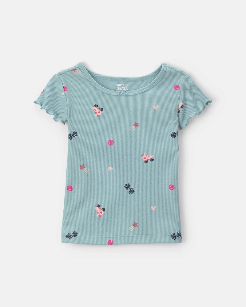 Toddler Girl Roller Skate Rib Top - Blue