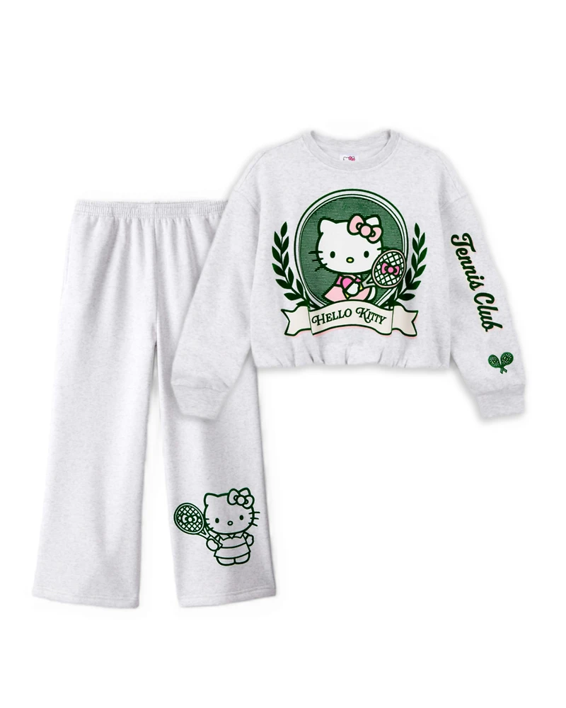 Girls 2-Piece Hello Kitty® Pullover Sweatshirt & Sweatpants Set - Grey