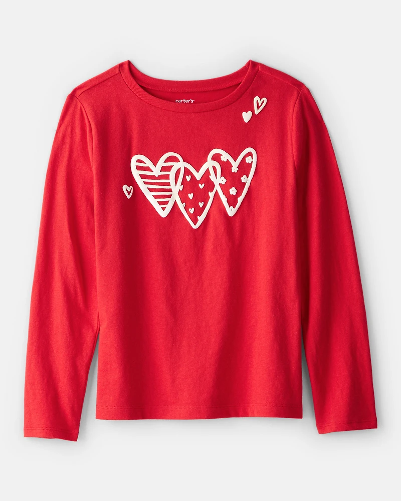 Girls Valentine Heart Long-Sleeve Graphic Tee - Red