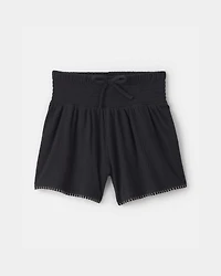 Girls 2-Piece Shell Embroidered Rib Tank Top & Short Set - Black