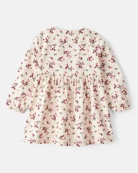 Toddler Girl Floral Print Corduroy Long-Sleeve Dress - White