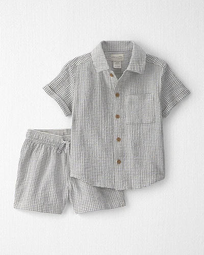 Toddler Boy 2-Piece Organic Cotton Seersucker Gauze Top & Short Set