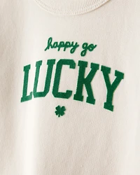 Baby St. Patrick's Day Lucky French Terry Long-Sleeve Jumpsuit - Cream