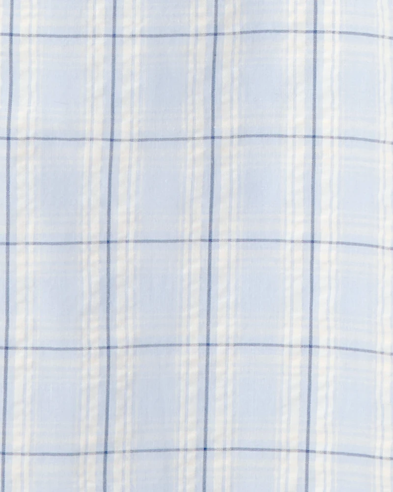 Girls Plaid Smocked Jumpsuit - Blue