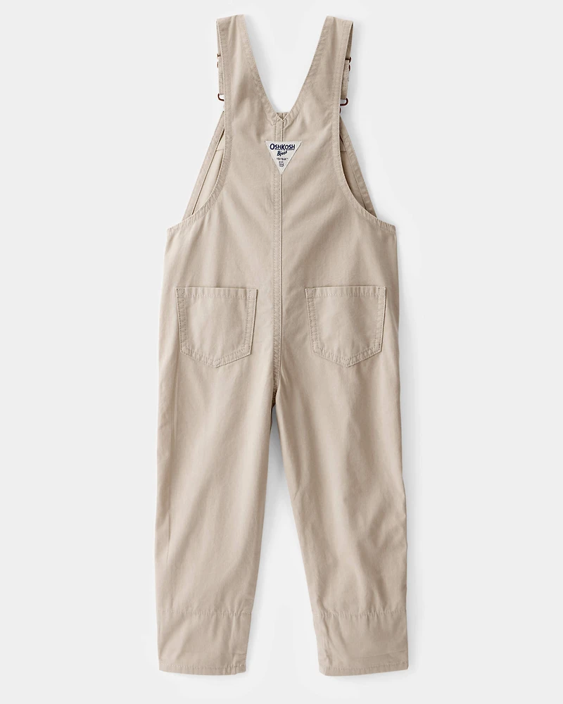 Toddler Lightweight Floral-Lined Canvas Overalls - Khaki