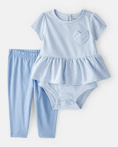 Baby Girl Stripe Bodysuit & Pant Set - Blue