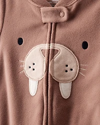 Baby Boy Walrus Loose Fit 2-Way Zip 1-Piece Pajamas - Brown