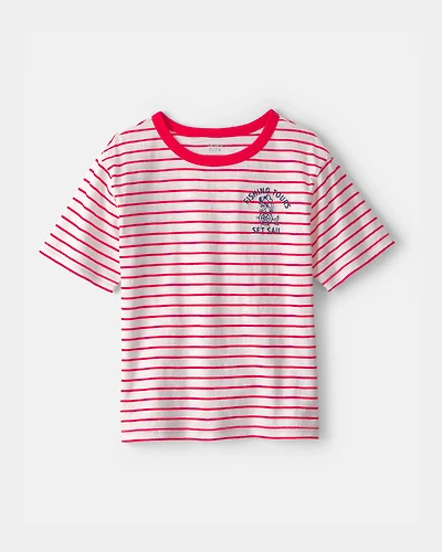 Boys Nautical Striped Graphic Tee - Red/Ivory