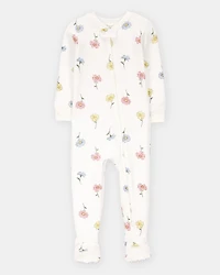 Baby Girl Floral Print PurelySoft Footie 1-Piece Pajamas - Ivory