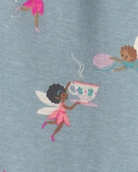 Baby Girl 4-Piece Fairy Tea Party 100% Cotton Snug Fit Pajama Set - Blue/Cream