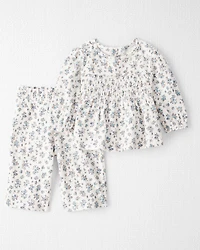 Baby Girl 2-Piece Organic Cotton Crinkled Knit Set in BlueMist Bloom Print