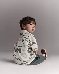 Toddler Boy Button-Down Short-Sleeve Shirt in Beach Print - Cream