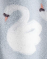 Baby Girl Swan Print Fleece Long-Sleeve Loose Fit Sleep & Play Pajamas - Blue