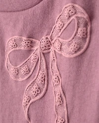 Girls Lace Bow Short-Sleeve Graphic Tee - Pink