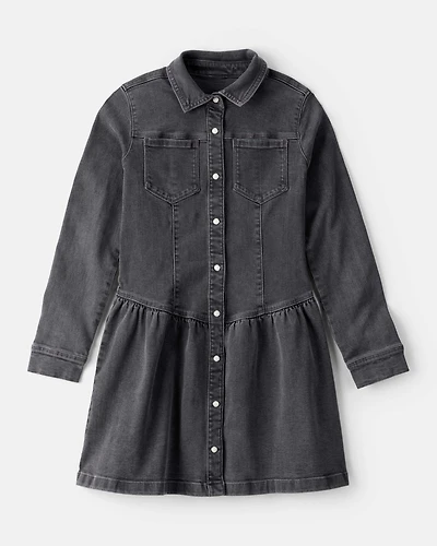 Girls Denim Long-Sleeve Dress - Black