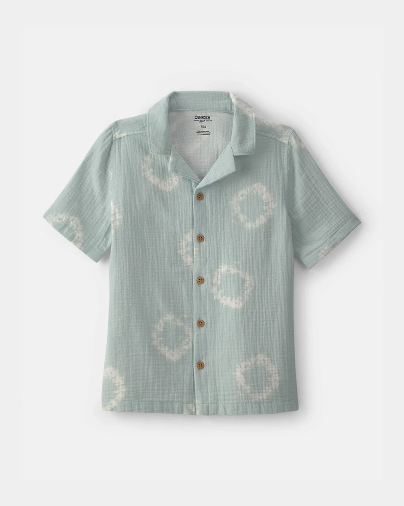 Boys Tie-Dye Short-Sleeve Button-Down Gauze Shirt - Green