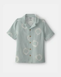Boys Tie-Dye Short-Sleeve Button-Down Gauze Shirt - Green