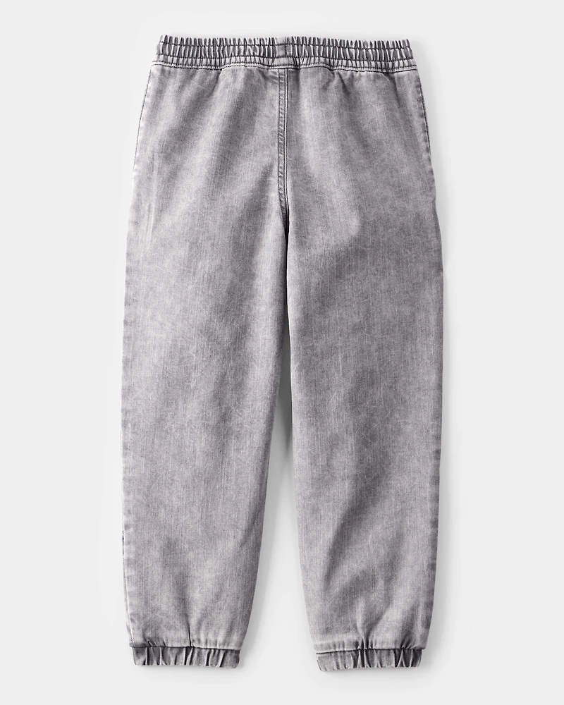 Kid Tapered Iconic Denim Drawstring Joggers - Volcano Wash