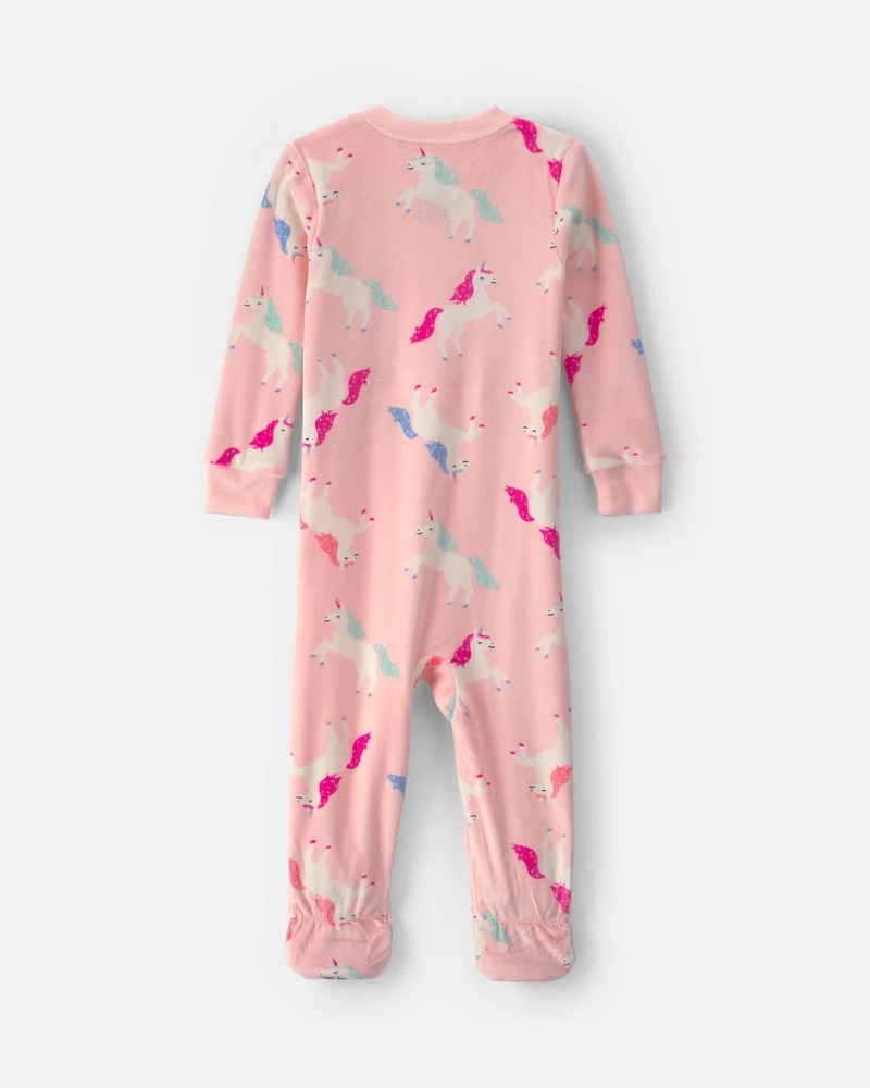 Baby Girl 1-Piece Unicorn 2-Way Zip DreamPlush Snug Fit Footed Pajama - Pink