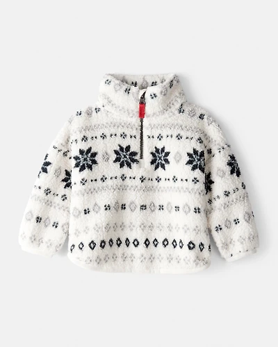 Baby Girl Fairisle Sherpa Quarter-Zip Pullover - White