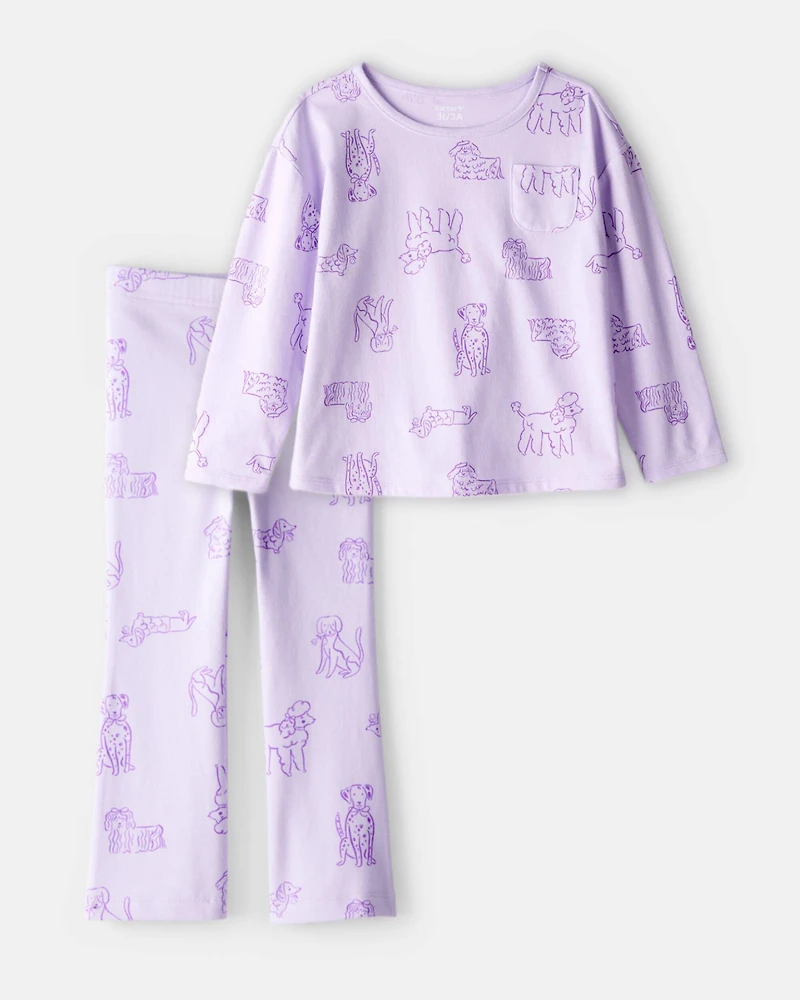 Toddler Girl 2-Piece Dog Print Top & Flare Stretch Leggings Set - Purple