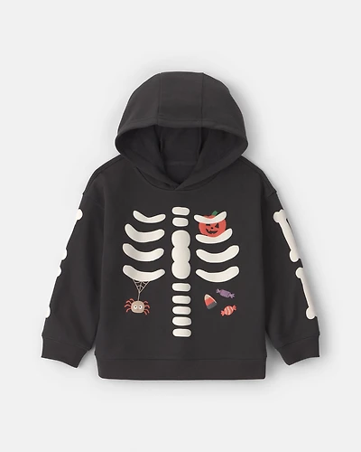 Toddler Boy Skeleton Halloween Hoodie - Black/White