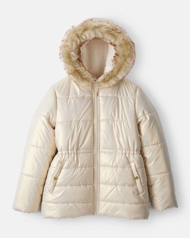 Girls Hooded Heavyweight Winter Jacket - Cream