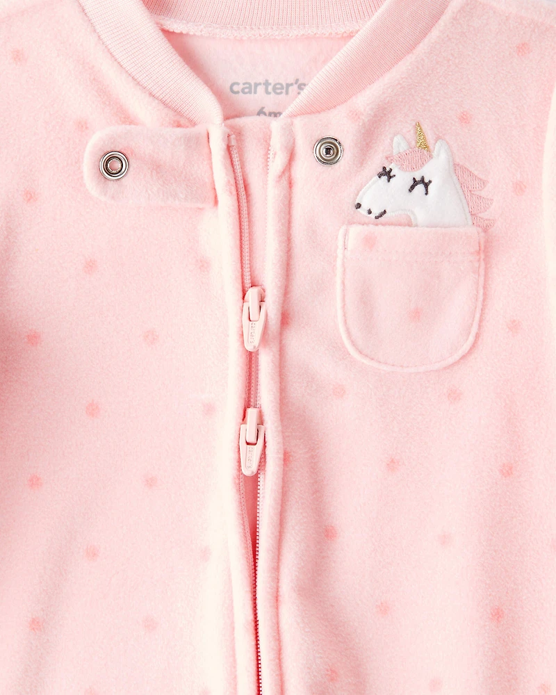 Baby Girl Unicorn Print Loose Fit Long-Sleeve Sleep & Play Pajamas - Pink
