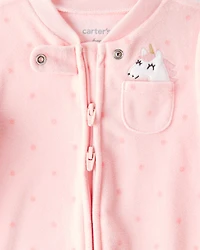 Baby Girl Unicorn Print Loose Fit Long-Sleeve Sleep & Play Pajamas - Pink