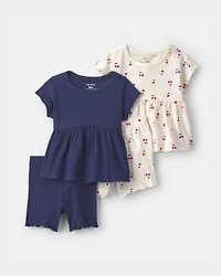 Baby Girl 4-Piece Cherry Top & Short Set - Navy Blue/Ivory
