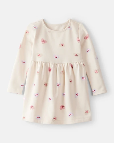 Toddler Girl DayDream Fleece Valentine's Day Heart Dress - Ivory