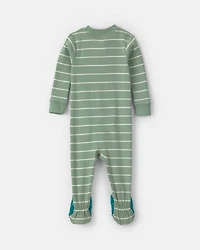 Toddler Boy 1-Piece Dino Striped 100% Cotton Snug Fit Footed Pajama - Green