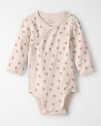 Baby Girl Organic Cotton Wrap Bodysuit in Strawberry Print